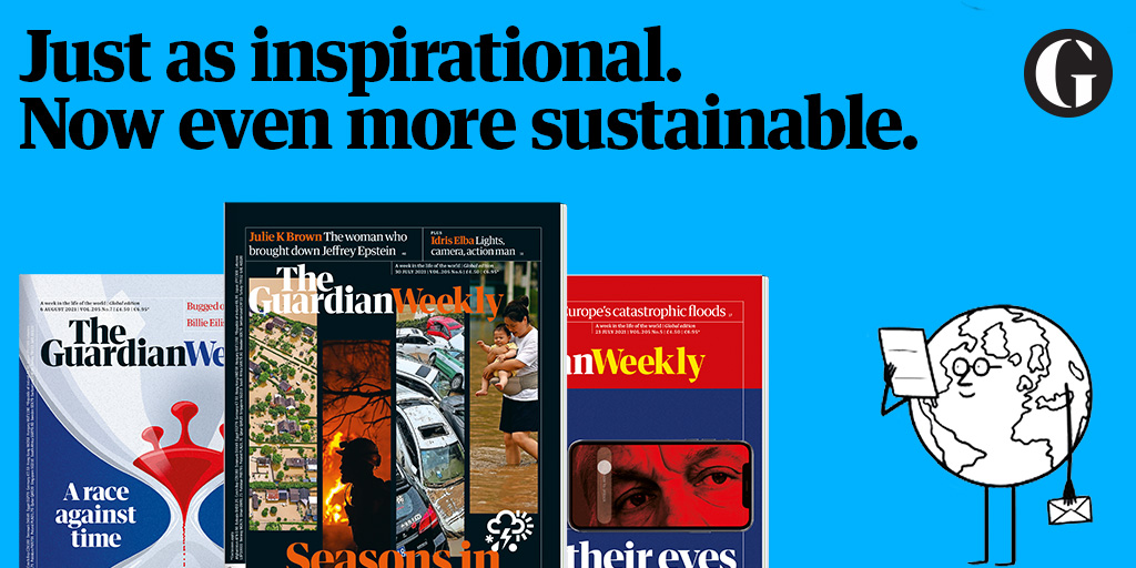 We know our readers care passionately about the environment, so from now on we’ll be wrapping <a href="/GuardianWeekly/">Guardian Weekly</a> in fully recyclable paper.

This is available in the UK  and will be rolled out to the rest of the world in the coming months.

Subscribe:
theguardian.com/GW-cover