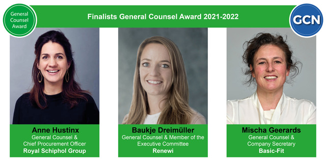 GCNnetworkforGC's tweet photo. De finalisten van de General Counsel Award 2021-2022 zijn bekend! Uit een indrukwekkende groep nominaties heeft de jury Anne Hustinx, Baukje Dreimüller en Mischa Geerards gekozen als finalisten. Gefeliciteerd! https://t.co/34i8X7Zl22