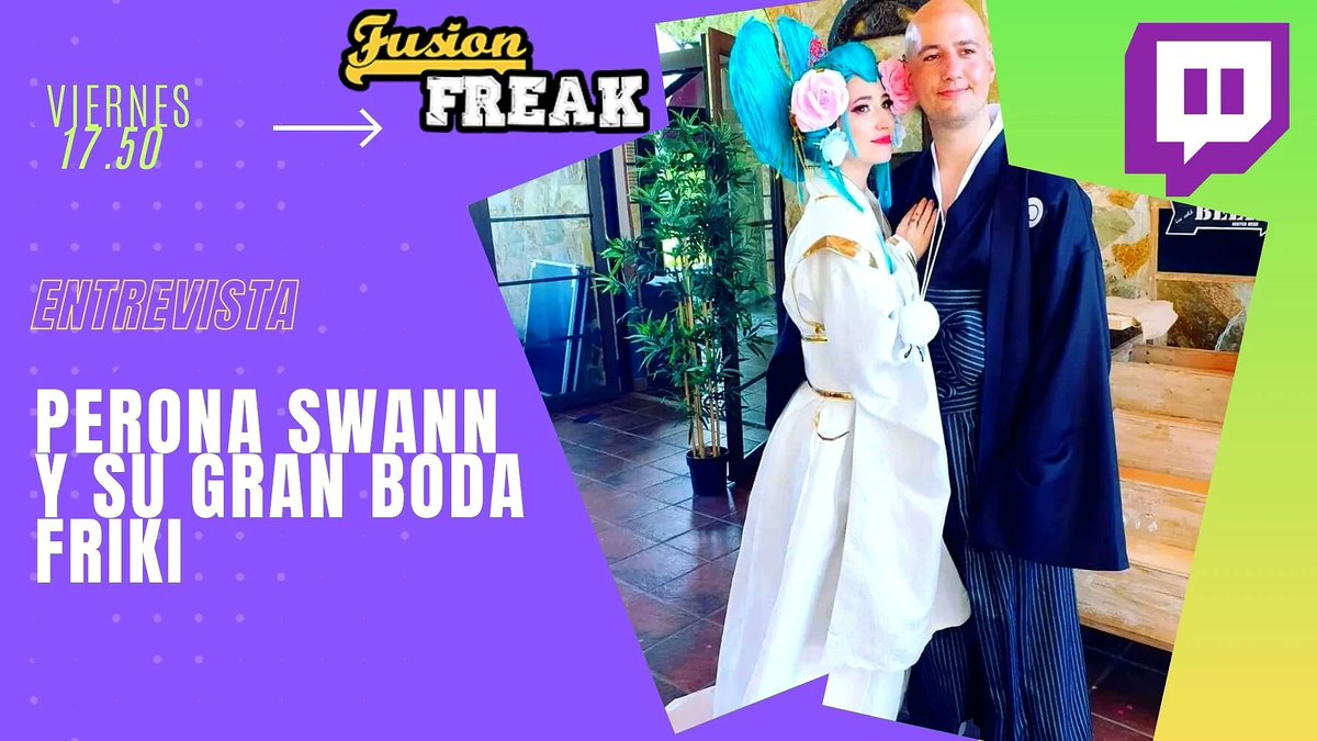 Os queremos recordar que este tarde, tras el Despellejando la cartelera, sobre las 17.50h, tendremos con nosotros en Fusión Freak Show a <a href="/PeronaNamiSwann/">🌸PeronaSwann🌸</a> para que nos cuente cómo fue su gran boda friki y mucho más.

m.twitch.tv/fusionfreak