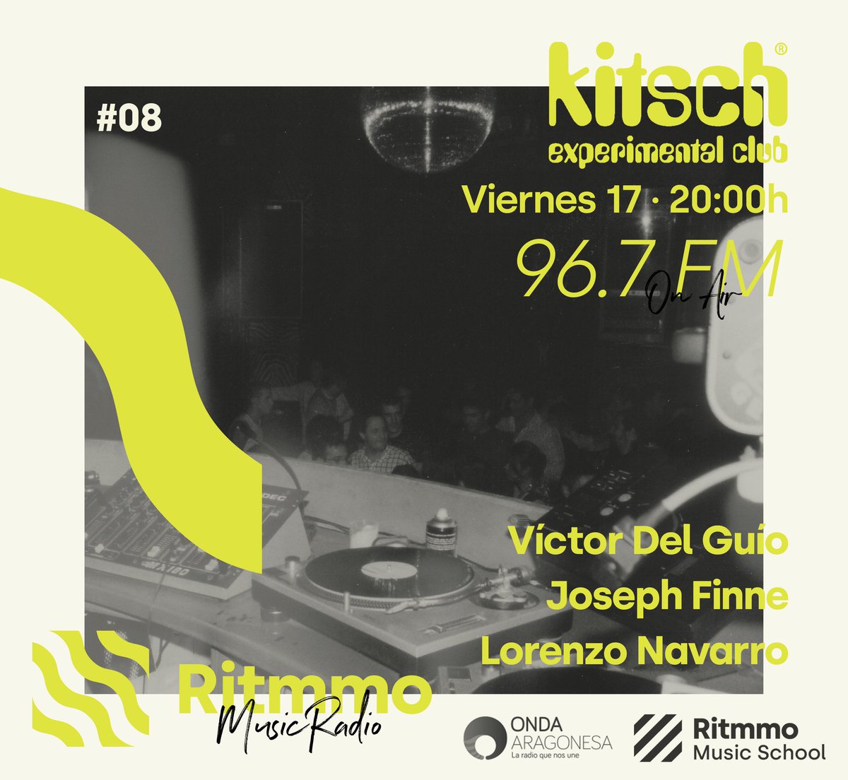 Hoy a las 20:00h (<a href="/ondaaragonesa/">Onda Aragonesa</a>  96.7 fm) sesión especial de la mítica discoteca Kitsch Experimental Club en <a href="/Ritmmo_School/">Ritmmo</a> Music Radio. Nos acompañarán sus residentes <a href="/VictorDelGuio/">Victor Del Guio</a> , <a href="/JosephFinne/">Joseph Finne</a> y Lorenzo Navarro. Preámbulo de la fiesta Kitsch este domingo 19 #TardeoZaragoza