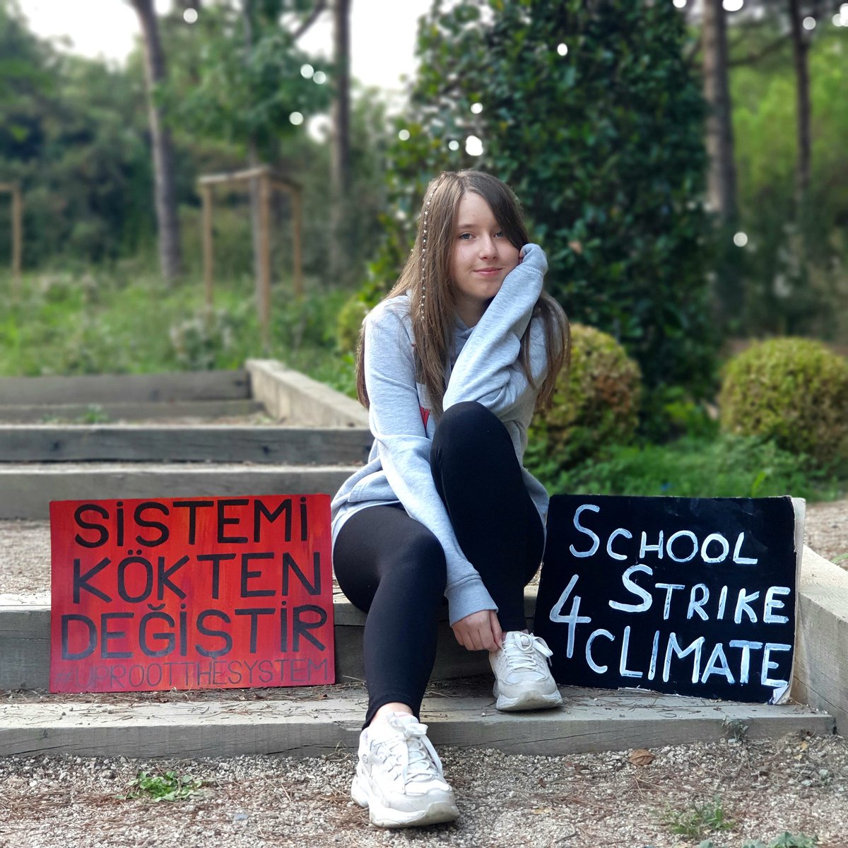 My 130th week on #ClimateStrike 🌎 Today marks my two and a half years of weekly school striking, and I got my new sign ready for next week's Global Climate Strike 🌎 #UprootTheSystem #FaceTheClimateEmergency  #schoolstrike4climate #FridaysForFuture #İklimGrevi2021