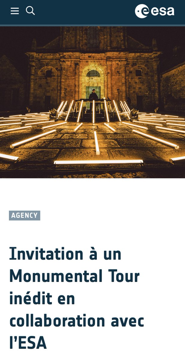Michael Canitrot (@michaelcanitrot) on Twitter photo Fier de vous annoncer une collaboration inédite entre <a href="/esa/">European Space Agency</a> <a href="/ESA_fr/">ESA France</a> et <a href="/monumental_tour/">Monumental Tour</a> 🛰⚡🏰
Découvrez lors de nos prochains shows, des tableaux vidéos crées à partir d'images prises depuis l'espace !
+ D'infos 👉🏽 esa.int/Space_in_Membe…
#MonumentalTour #Esa #Collaboration Fier de vous annoncer une collaboration inédite entre <a href="/esa/">European Space Agency</a> <a href="/ESA_fr/">ESA France</a> et <a href="/monumental_tour/">Monumental Tour</a> 🛰⚡🏰
Découvrez lors de nos prochains shows, des tableaux vidéos crées à partir d'images prises depuis l'espace !
+ D'infos 👉🏽 esa.int/Space_in_Membe…
#MonumentalTour #Esa #Collaboration