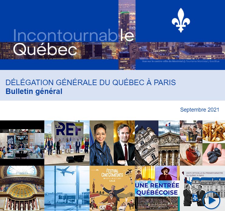 📰 Le bulletin général de septembre vient de paraître
👉 bit.ly/3tVECQc

Au sommaire :
➡️ L'édito de <a href="/mboisvert_dg/">Michèle Boisvert</a>
➡️ Réouverture des frontières canadiennes
➡️ L'<a href="/ofqj_france/">Office franco-québécois pour la jeunesse - France</a> reprend ses programmes de mobilité
➡️ <a href="/ombrages_mlaieb/">Mehdi Laieb Ombrages</a> illumine le <a href="/Senat/">Sénat</a>
➡️ ...