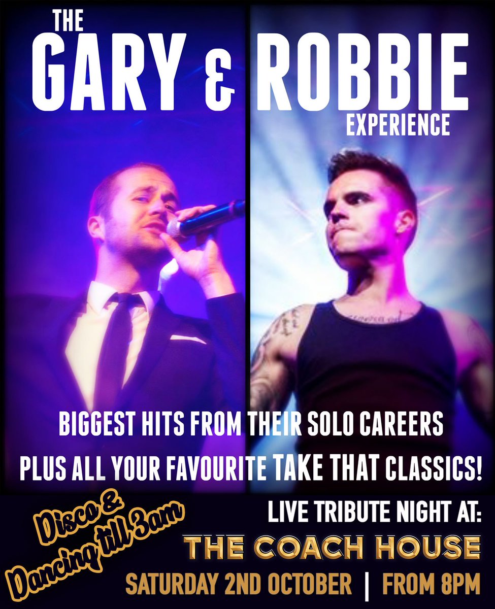 coachhousegoole's tweet photo. 🎤🎤 GARY BARLOW &amp; ROBBIE WILLIAMS TRIBUTE NIGHT AT THE COACH HOUSE!! 👀🎤

SATURDAY 2ND OCTOBER | From Duets to Solos, Chart Bangers &amp; intermate classics, this show is going to be AMAZING!

#garybarlow #robbiewilliams #tribute #tributeacts 
#tributeactsuk #robbiewilliamstribute https://t.co/2yW7u4Zbg5