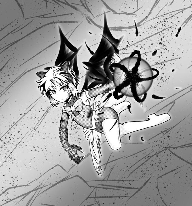 これは別に闇堕ちとかではなく普通に戦ってる魔法少女の龍我ちゃん、空は飛ぶしやたらと破壊力の高い魔力弾を放つしなんなら敵をちぎっては投げする。 