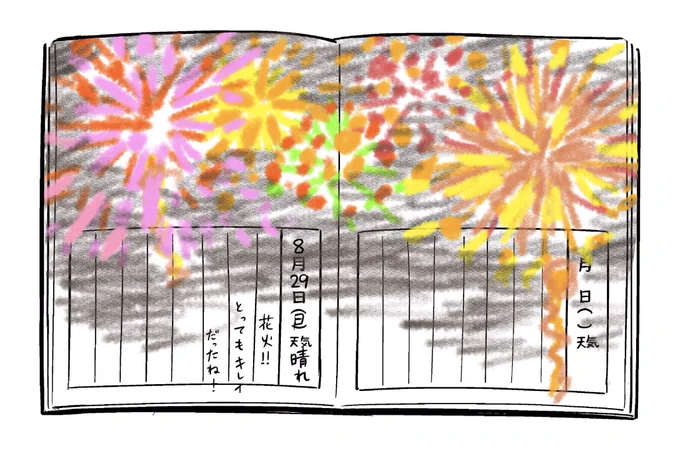 ラッコの絵日記、8月29日

これで絵日記シリーズは終わりです。
遊びに出かけたりはあんまりなかったけど、楽しい夏を過ごしたラッコでした! 