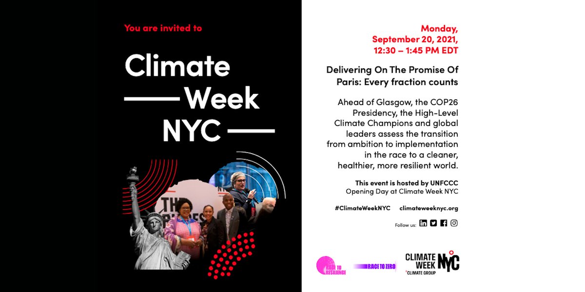 ⏱️ With less than 50 days until <a href="/COP26/">COP26</a>, every fraction counts to limit warming to 1.5C and build resilience of the most vulnerable. 

Tune in to #ClimateWeekNYC to hear what is needed to set the pace in the race towards a zero carbon, resilient world. climateweeknyc.org/events/race-ze…
