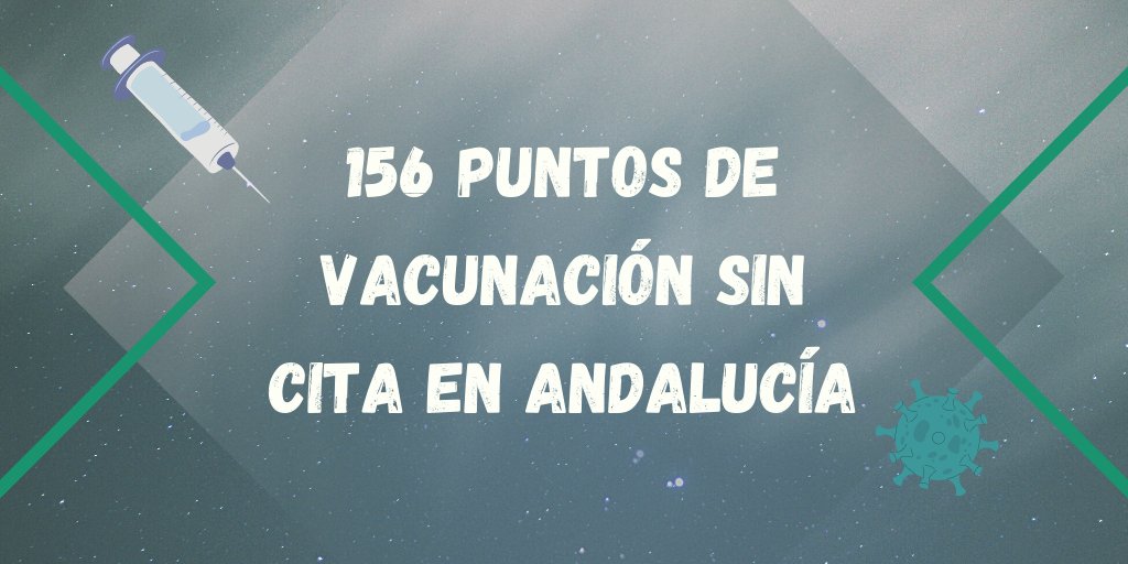 saludand's tweet image. 📍Andalucía tiene 156 puntos de vacunación sin cita  para vacunarte frente al #COVIDー19. 

🚶🏻Acude a vacunarte a uno de los puntos si no tienes la primera dosis.

ℹ️ lajunta.es/3iuh1