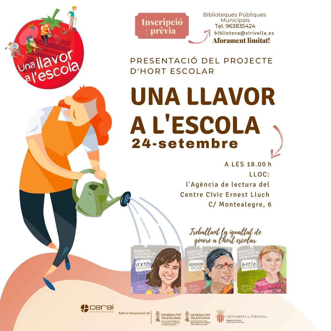 ONGD_CERAI's tweet photo. 📗 Hemos organizado una jornada en la @BibXirivella para presentar el proyecto de huertos escolares y el libro sobre Vandana Shiva.

📆 El 24 de septiembre a las 18:00 H.  

⬇️ Descarga aquí el cuaderno «Vandana Shiva. Gotas de vida»: https://t.co/9bP252B51y https://t.co/4hx28Z9Q6i