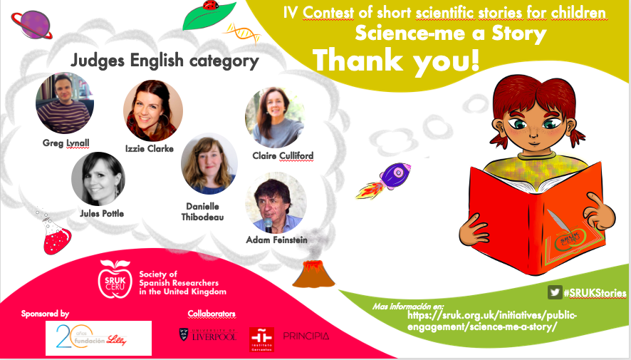 Many thanks to the outstanding Science-me a story 2021 English jury! You all did an amazing job! Jules Pottle <a href="/MrSpottle/">Jules Pottle 💙</a>, Greg Lynall <a href="/LitSciHub/">Literature & Science</a>, Izzie Clarke <a href="/IzzieClarke/">Izzie Clarke ⚡</a>, Claire Culliford, Danielle Thibodeau, Adam Feinstein #SRUKstories  <a href="/FundacionLilly/">Fundación Lilly</a> <a href="/Principia_io/">Principia</a>