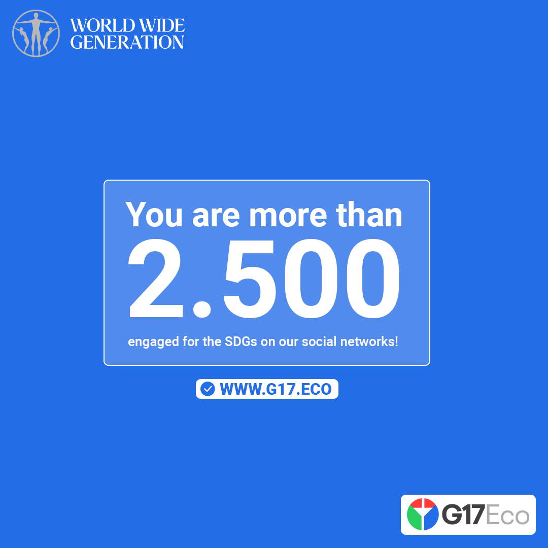 G17Eco's tweet photo. 2500+ followers on our social networks! Thank you for your energy and involvement, together we can make the difference.
Measure your impact on sustainable development goals by taking action at: https://t.co/yTJMg7tsHT
#worldwidegeneration #g17eco #timetosee #techforgood #SDGs https://t.co/6y99vpcDHf