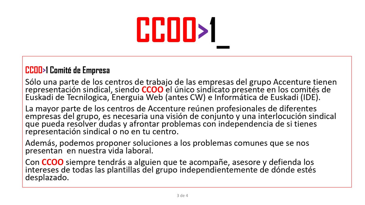 Presentamos 🎬"CCOO>1_" , la marca de CCOO para las empresas del grupo <a href="/AccentureSpain/">Accenture España</a> en #Euskadi. Descubre porqué tenemos más fuerza que un solo comité de empresa de centro de trabajo ( CCOO>1 Comité de empresa). <a href="/serviciosccoo/">Servicios CCOO</a> <a href="/CCOOeuskadi/">CCOO de Euskadi</a>