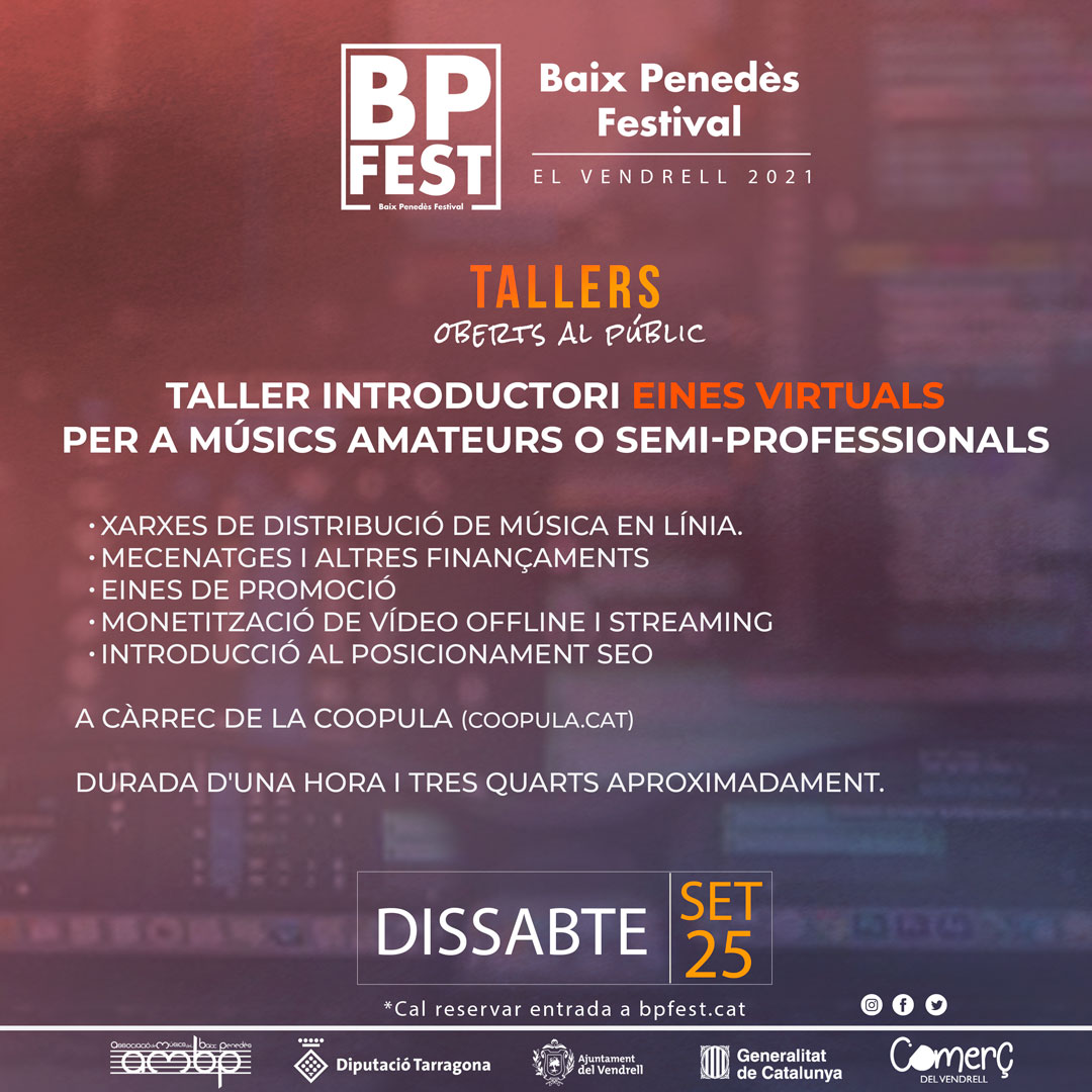BPFest's tweet photo. Tercer i últim taller d'aquesta edició del BPFest21.
Taller Eines Virtuals per a músics a càrrec de @CoopulaArts  

https://t.co/LKekJMGkrS
https://t.co/U0HzBIUjgR https://t.co/Qd3FVxDd2A