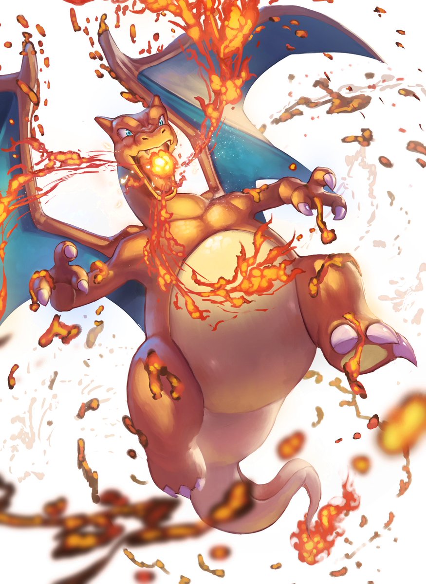 charizard pokemon (creature) fire flame-tipped tail no humans claws fangs solo  illustration images