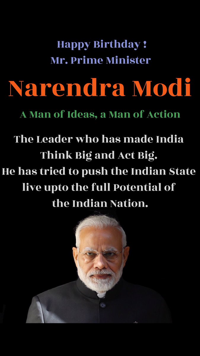 zanwar_rohit's tweet photo. Wish you a very Happy Birthday Mr. Prime Minister - Narendra Modiji : A Man of Ideas, A Man of Action. The Leader behind THE NEW INDIA. Thank you Modiji for everything you had done for this Nation. HINDUSTAN is grateful to have you! https://t.co/vnxcoRn744