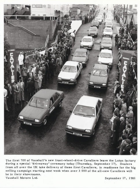 40 Years ago today was the special "Driveaway" ceremony at the Vauxhall Factory Luton of 700 Cavalier Mk2's in readiness for the launch a week later. #vauxhall #luton