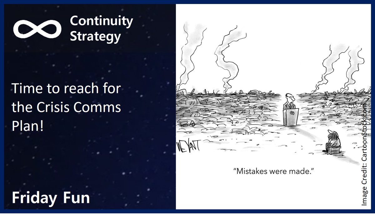 ContinuityStrat's tweet photo. A bit of Friday Fun… 

But, the best time to prepare for a crisis – and in particular to work up a Crisis Communications Plan – is well before the crisis itself!

We can help. Find out more at: https://t.co/PhUN5qSSBZ

#crisismanagement #crisiscommunications https://t.co/4CXbDeh9z4