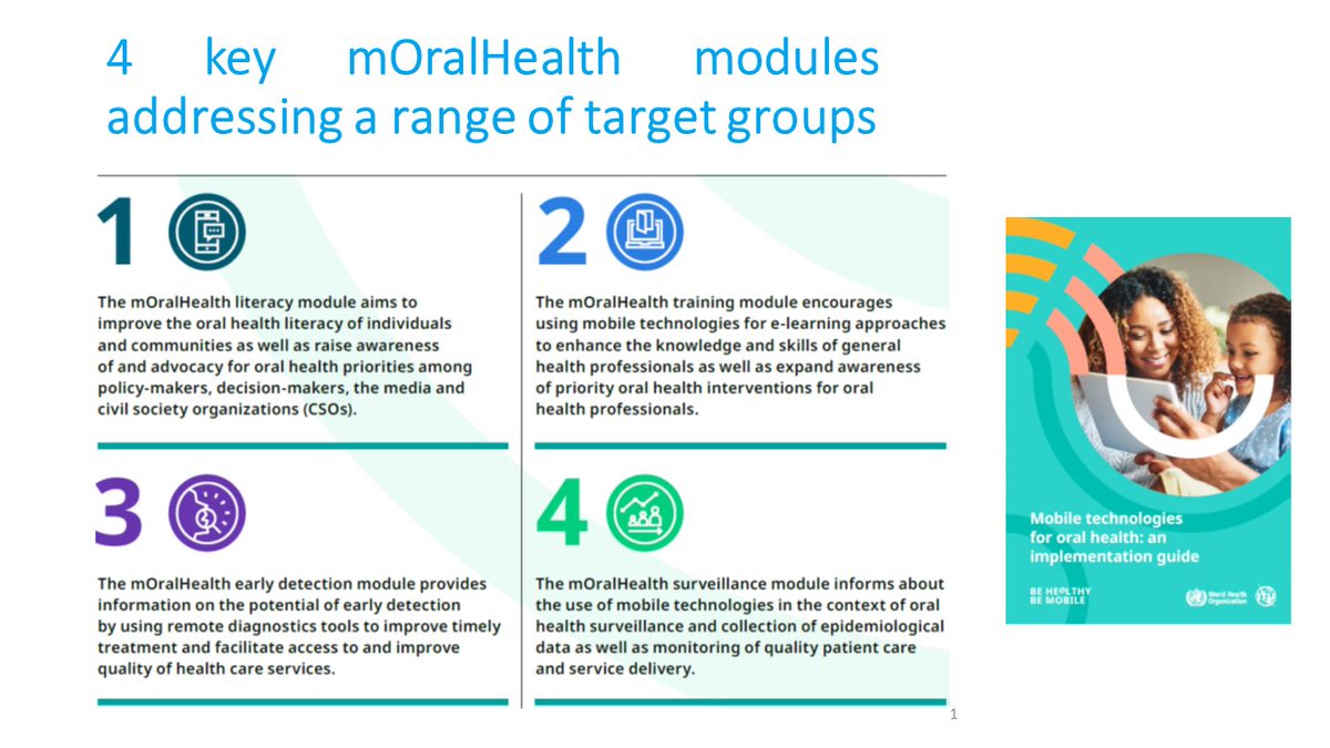 Good news! The <a href="/WHO/">World Health Organization (WHO)</a> / <a href="/ITU/">Int’l Telecommunication Union</a> Handbook - Mobile technologies for #oralhealth : an implementation guide is published here: who.int/publications-d…