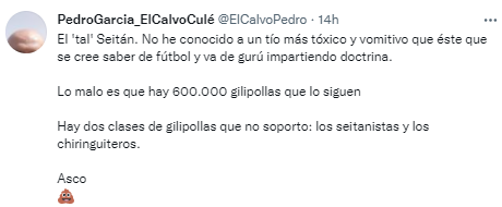 tenientecule's tweet photo. @ElCalvoPedro Y vaya si que volvio. Pedro Garcia, el calvo toxico, llamando toxicos a los demas y dando a diestro y siniestro.

https://t.co/3R5ayzLTLl https://t.co/vTGn8yBkDt