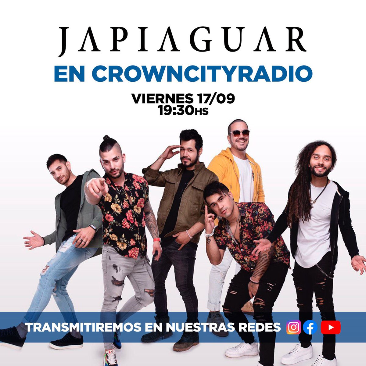 ¡HOY! Nos vemos por @crowncitypy a las 19:00 hs 🔥 
¡Préndete al vivo desde su página, vamos a estar cantando y compartiendo en una entrevista exclusiva!

@crowncitypy @crowncityradio <a href="/tinchexmex/">TINCHO</a> <a href="/marcelodelgado_/">Marcelo Delgado</a> 

#Japiaguar #PyMusic