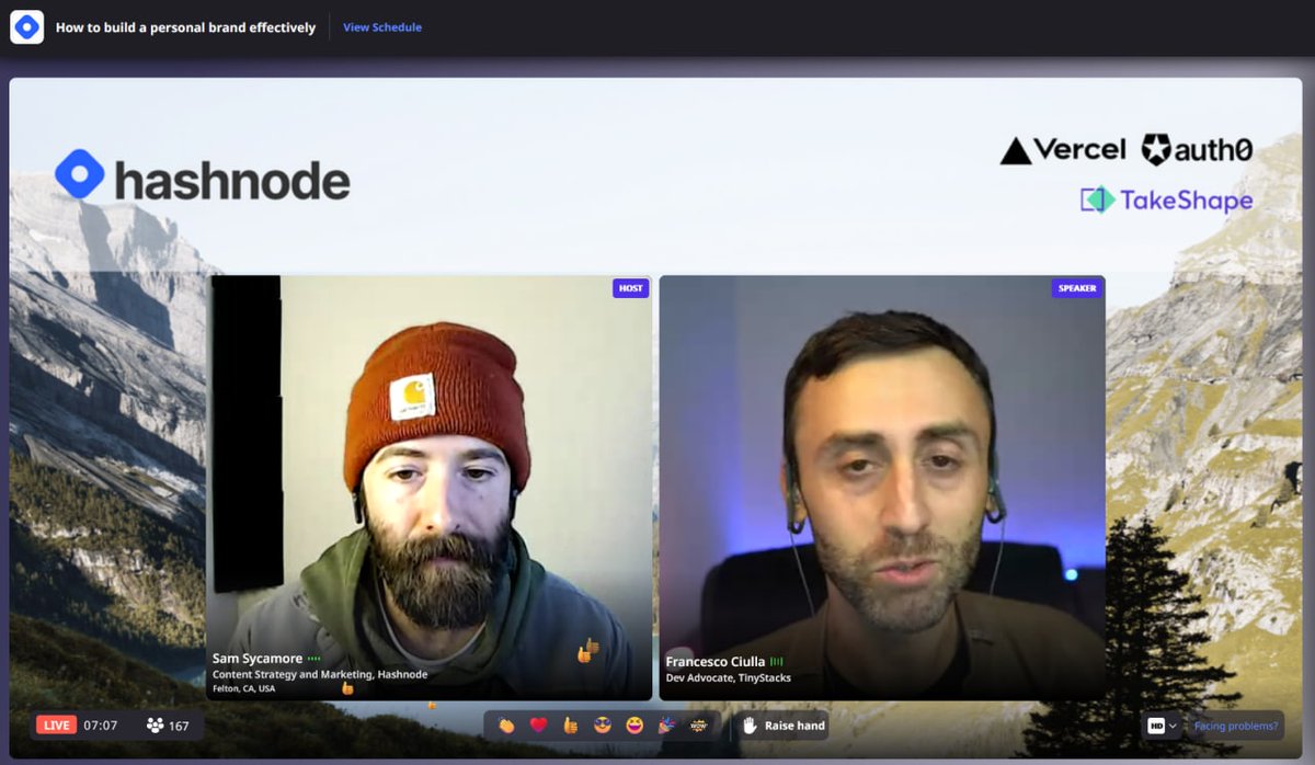 sushmitacodes's tweet image. Attended an amazing session on building a personal brand by @FrancescoCiull4 and @tanoaksam 🎉🙌

 #HashnodeBootcamp @hashnode 💜