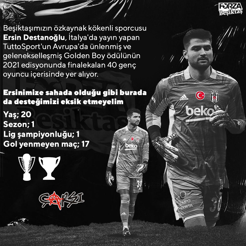 Beşiktaşımızın özkaynak düzeninden çıkıp formasını en iyi şekilde temsil etti.
İlk sezonunda şampiyonluk yaşadı.
Beşiktaşımızın kalesini gole kapattı - kapatıyor ve kapatacak.
Tuttosport'un prestijli yarışması Golden Boy 2021'de oylar kartalımız Ersin'e
tuttosport.com/sondaggi/calci…