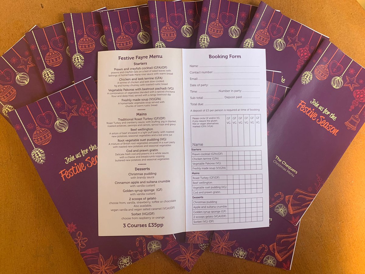 Our festive menu now out make your booking now for December forms can be obtained via Web site or call us and will email to you.
