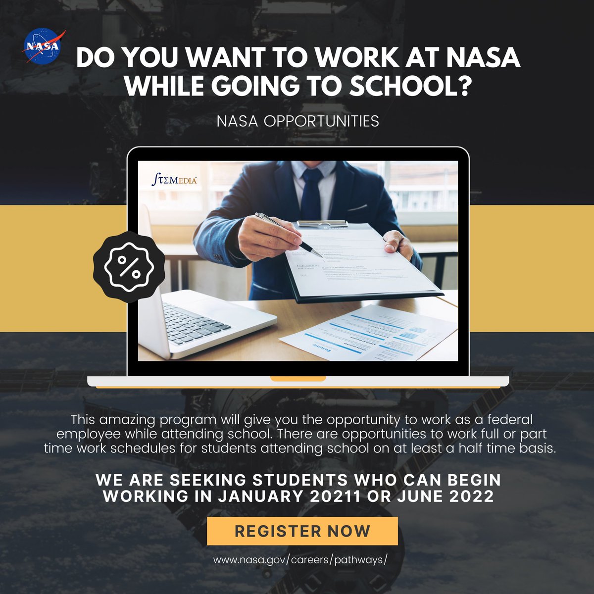 STEMedia's tweet photo. Do you want to work at NASA while going to school?
Visit https://t.co/MwUjCU8CP2.. for detailed information and application process.
#NASAPathwaysProgram #scientist #technologist #science #tech #techbae #stembae #engineering #ilooklikeanengineer #engineer #math #stemeducation https://t.co/N6pvkHrqtC