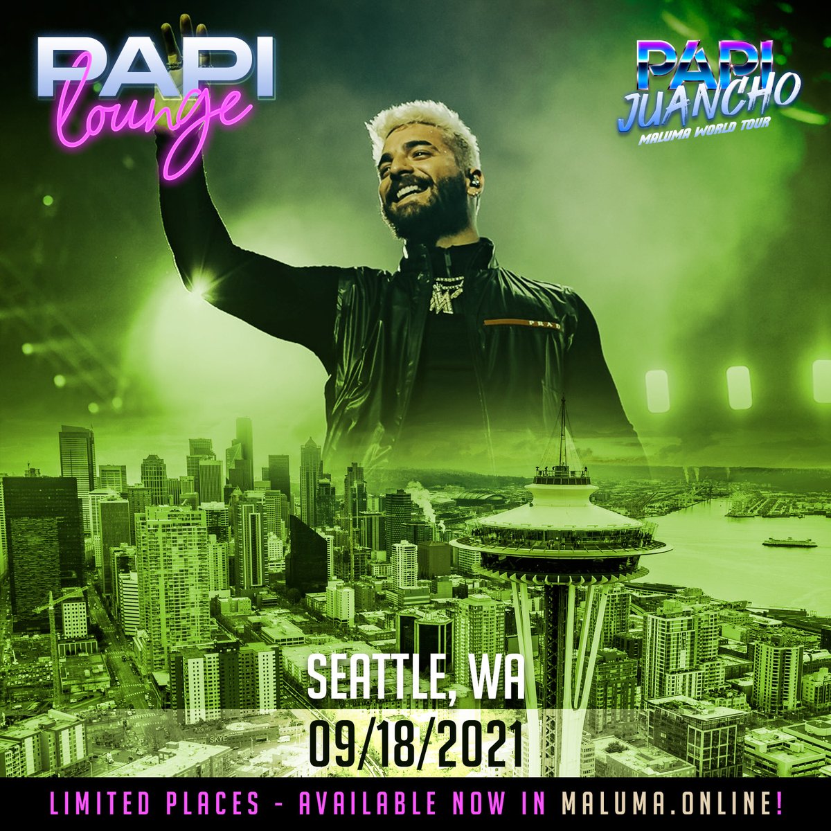 maluma's tweet photo. Este fin de semana estará lleno de emociones junto a nuestra familia de Seattle y Portland, ¡no saben lo que se viene con el #PapiJuanchoUsaTour 🇺🇲! 💥🔥 Tickets y acceso al #PapiLounge exclusivamente en https://t.co/wQItwKlpQU ✨ https://t.co/5PYKrrCVXj