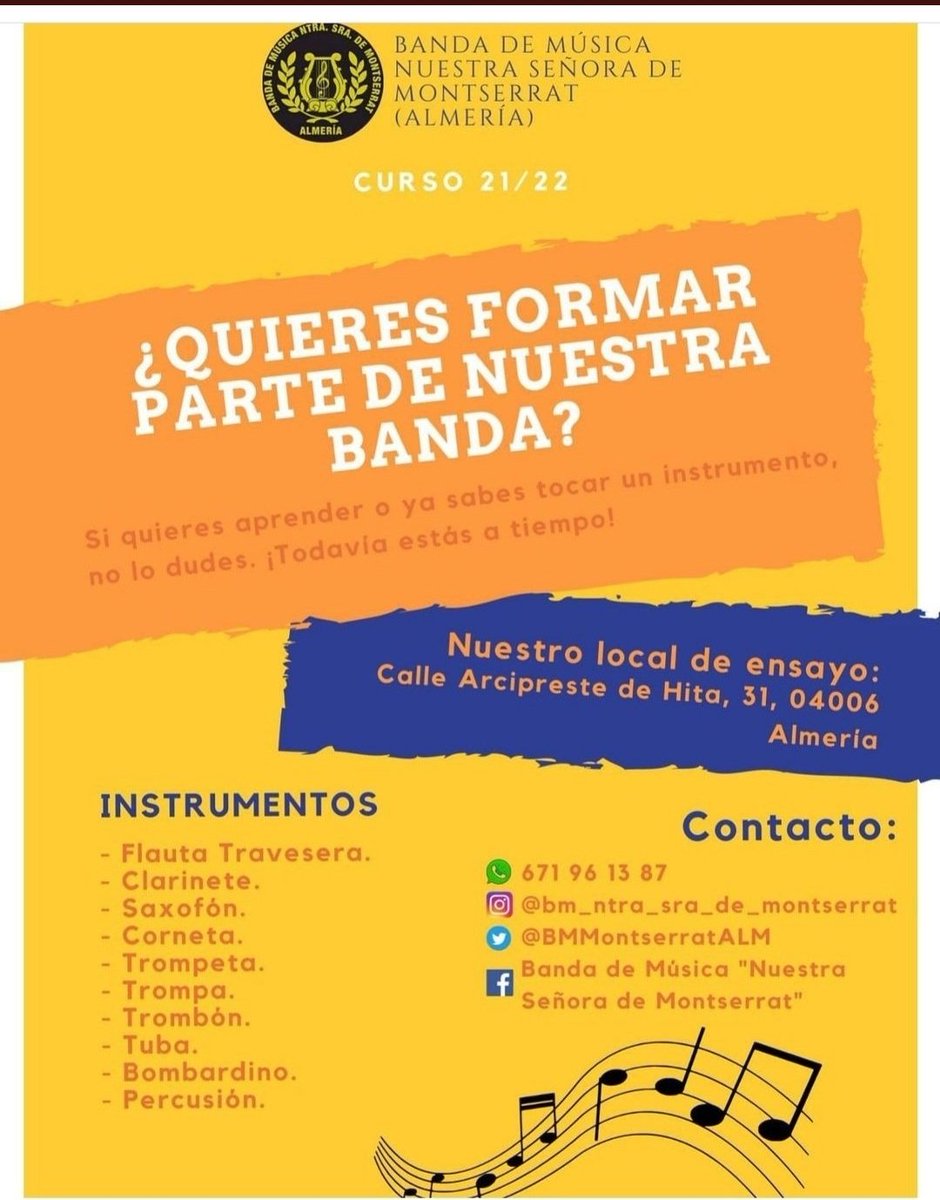 Para formar parte de la banda de <a href="/BMMonserratALM/">B.M. Ntra. Sra. Montserrat</a>