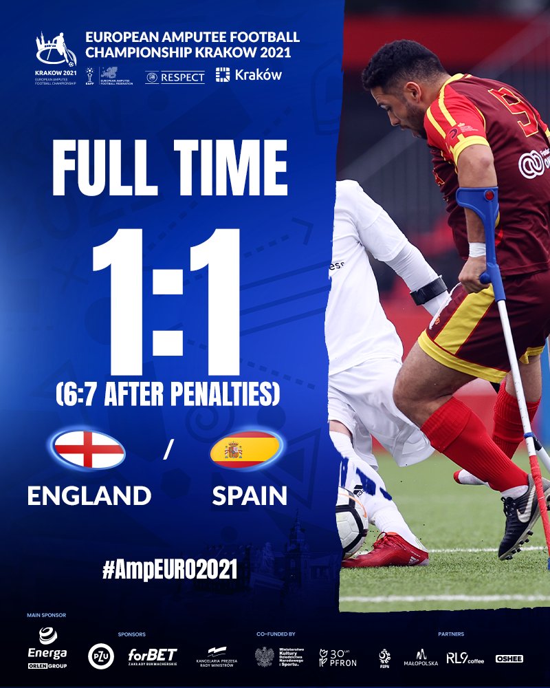 ⚽️⚽️ España gana a Inglaterra y se mete en las semifinales del Europeo de fútbol para amputados de Cracovia

🏴󠁧󠁢󠁥󠁮󠁧󠁿 1 - 1 🇪🇸 (6-7 penaltis)
#futbol #amputados