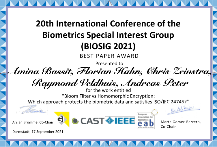 BiosigC's tweet photo. Congratulations to the winners of the BIOSIG 2021 Best Paper Award! https://t.co/KX2Vt61sbP