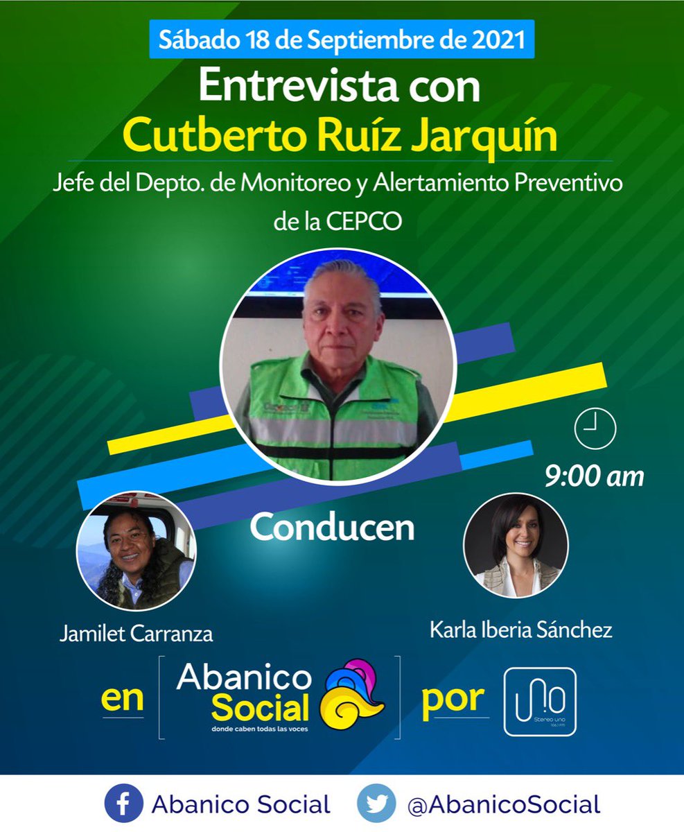 AbanicoSocial's tweet photo. ¿Existe la posibilidad de mitigar los efectos de un desastre provocado por un sismo o un huracán? Escuche este sábado a @karlaiberia y @JamiletCarranza conversar con los especialistas Fernando Machuca y  Cutberto Ruíz Jarquín, acompañados del diputado @JorgeVillacana. https://t.co/kjHFsaqJ7M
