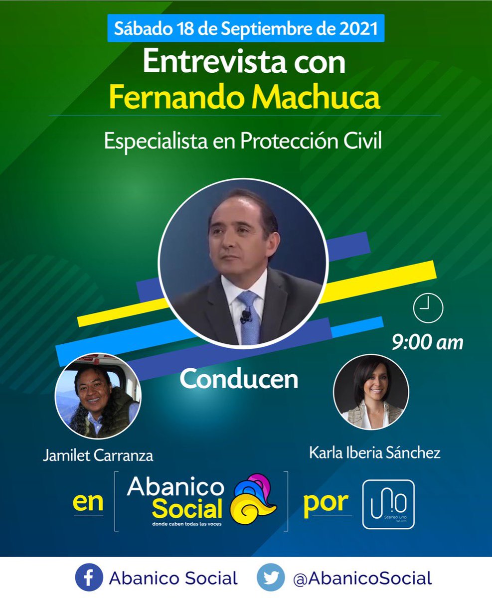 AbanicoSocial's tweet photo. ¿Existe la posibilidad de mitigar los efectos de un desastre provocado por un sismo o un huracán? Escuche este sábado a @karlaiberia y @JamiletCarranza conversar con los especialistas Fernando Machuca y  Cutberto Ruíz Jarquín, acompañados del diputado @JorgeVillacana. https://t.co/kjHFsaqJ7M