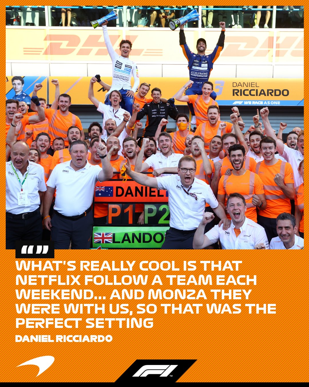 Formula 1 no X: Who's ready for the Monza episode of Drive To Survive?  😉🍿🇮🇹 We hear a certain Netflix crew was with @McLarenF1 according to  @danielricciardo on @PardonMyTake 👀 #F1  /