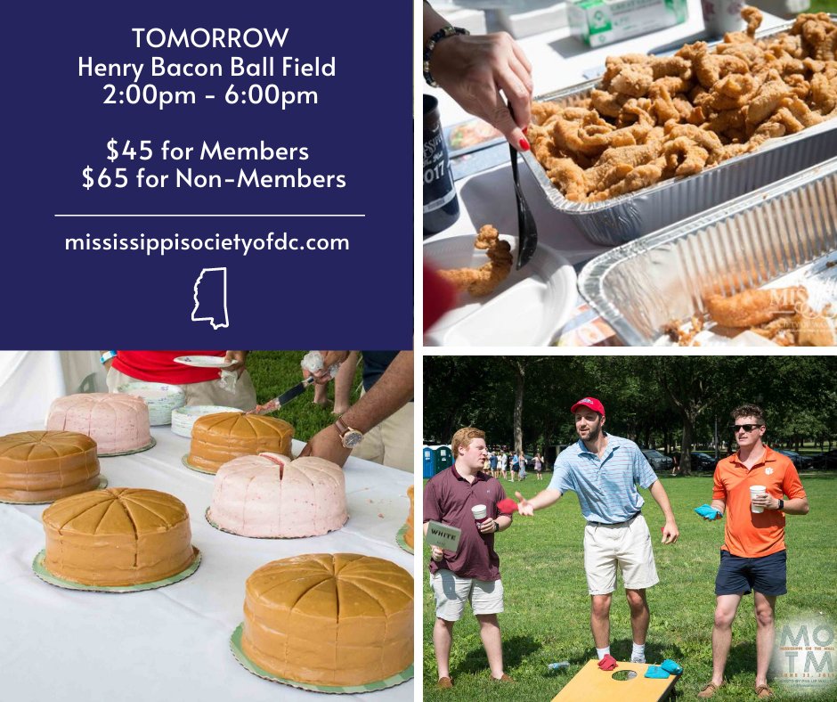 TOMORROW! Make sure you buy your tickets to join us for the 31st Annual Mississippi on the Mall happening tomorrow from 2:00 - 6:00pm. 

Tickets can be purchased here: mississippisocietyofdc.com/mississippiont…