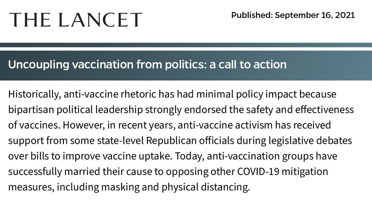 Johns Hopkins Bloomberg School of Public Health (@johnshopkinssph) on Twitter photo "This is a moment to prioritize health over short-term political calculations," write @DrJoshS, <a href="/PeterHotez/">Prof Peter Hotez MD PhD DSc(hon)</a>, and others in <a href="/TheLancet/">The Lancet</a>.
"SARS-CoV-2 is agnostic in whom it infects, and COVID-19 vaccines protect liberals and conservatives alike." thelancet.com/journals/lance… "This is a moment to prioritize health over short-term political calculations," write @DrJoshS, <a href="/PeterHotez/">Prof Peter Hotez MD PhD DSc(hon)</a>, and others in <a href="/TheLancet/">The Lancet</a>.
"SARS-CoV-2 is agnostic in whom it infects, and COVID-19 vaccines protect liberals and conservatives alike." thelancet.com/journals/lance…