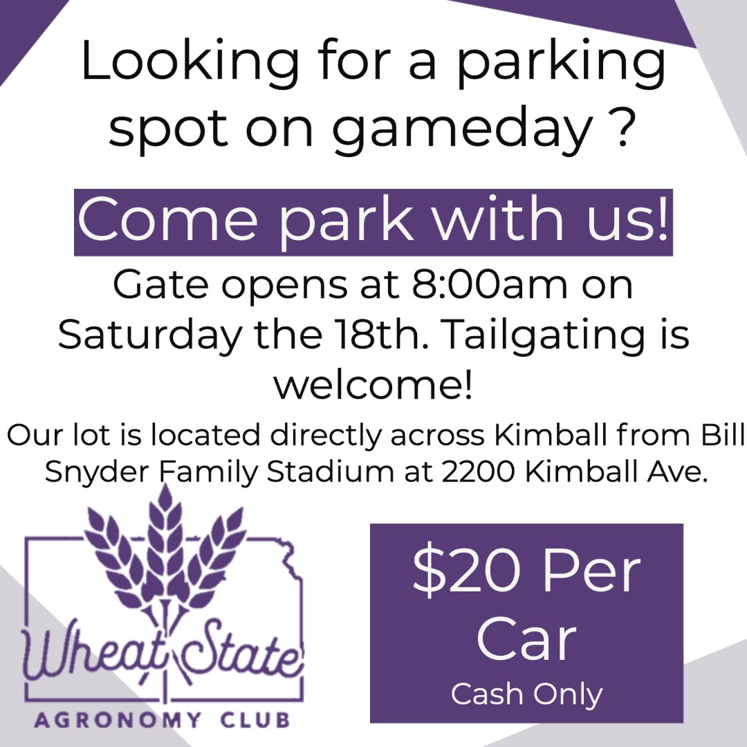 If you are planning on going to the K-State game, we have your parking spot ready!