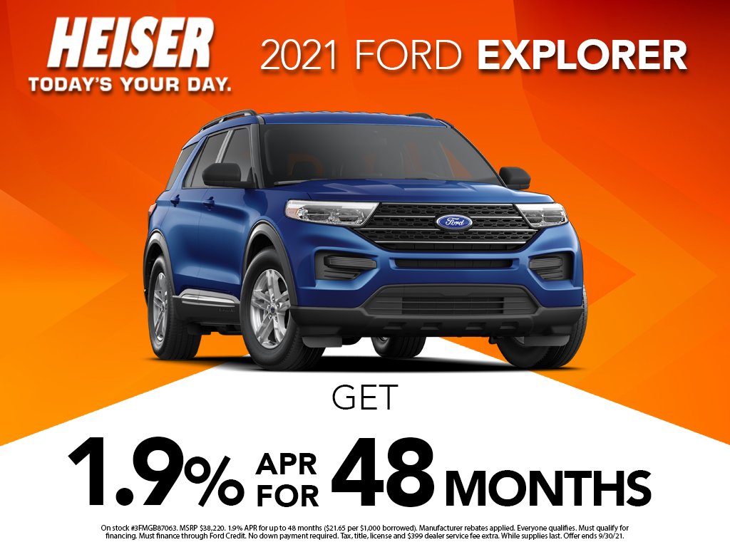 heiserford's tweet photo. Get special financing on the All-New Ford Explorer this month, PLUS get $1,000 Bonus Cash on custom orders! Click here for more details and additional specials: https://t.co/C1XGxy6ciM https://t.co/vQGu0VEOOT