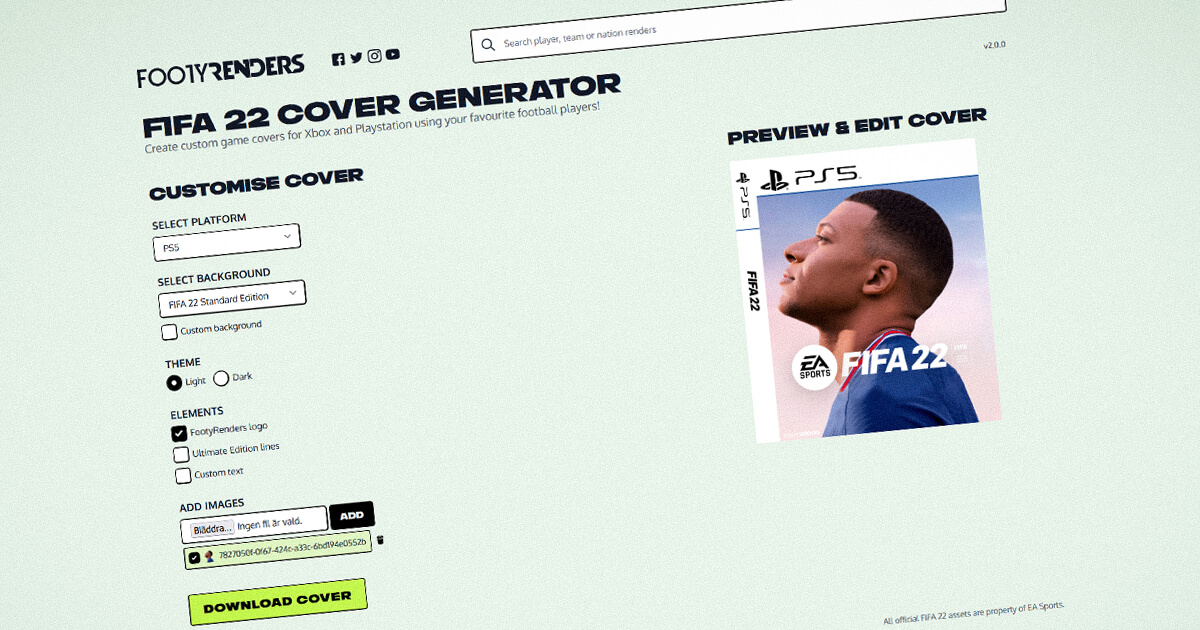 FootyRenders's tweet photo. 💣 Our #FIFA22 custom cover generator is now LIVE!

Check it out here: 
https://t.co/HGoK4xXQrF https://t.co/CexZ5g529T