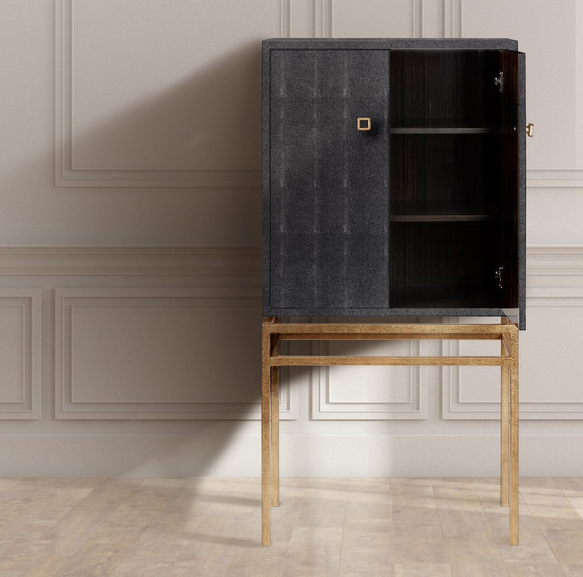 Your home bar is getting a major upgrade with the Benjamin Standing Cabinet by @madegoods. This chic cabinet is available both in Sand and Cool Gray now at #ClaytonGrayHome!