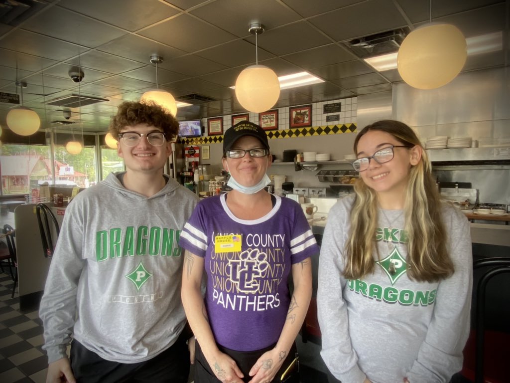 While we ALWAYS stop <a href="/WaffleHouse/">Waffle House</a> on the way to <a href="/GeorgiaTSA1/">Georgia TSA</a> CORE, we have never been here on a day that <a href="/PickensFootball/">Pickens Football</a> is playing Union. Our waitress made sure to mention it. #Traditions