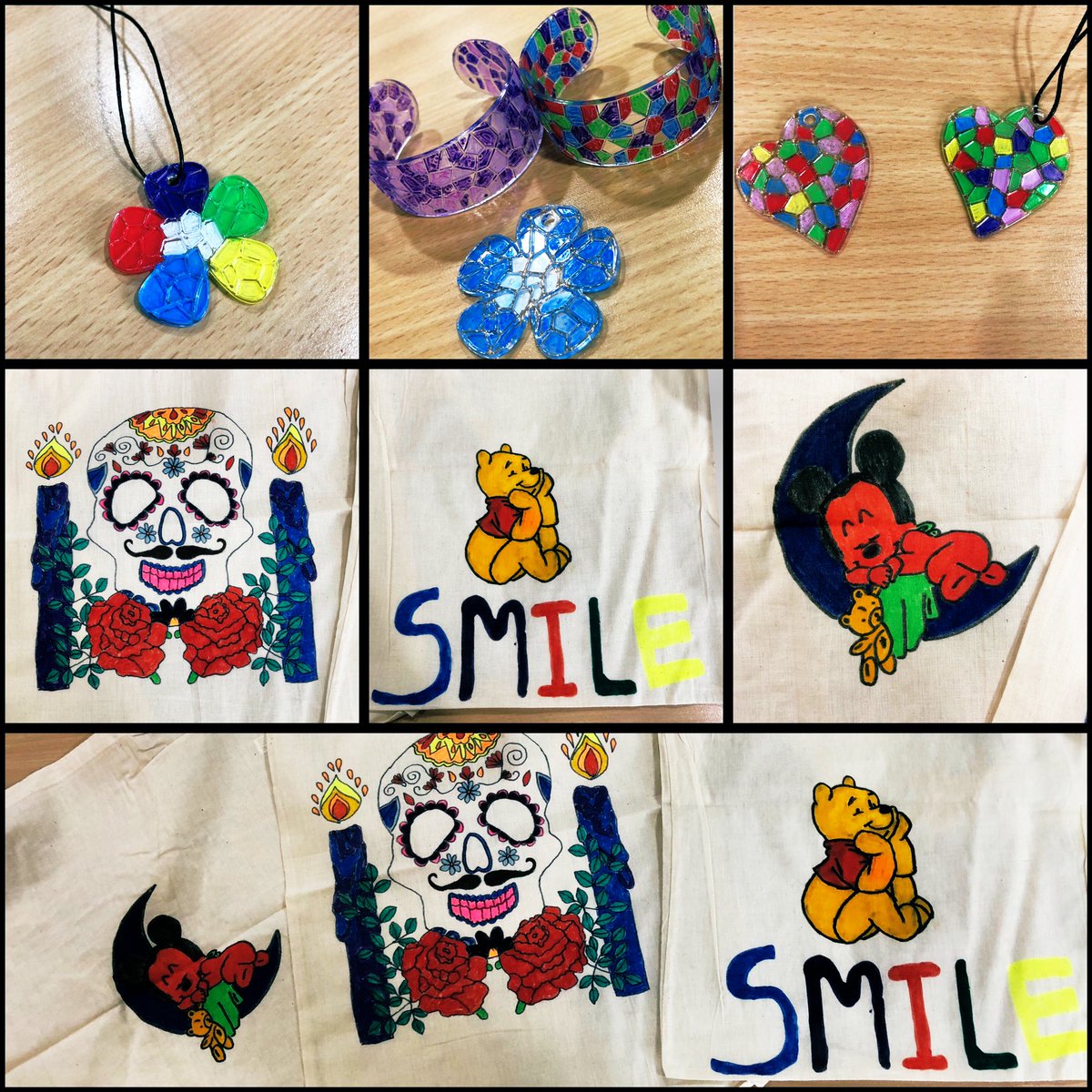 mulberryward1's tweet photo. Arts and Crafts this afternoon and our patients have made some lovely hand drawn bag designs along with colouring these bracelets and necklaces…whilst having a sing along to our favourite songs 🎨🎶🖍 #ArtAndMentalHealth #MusicAndMentalHealth #ArtsAndCrafts https://t.co/KPTcpL8tBs