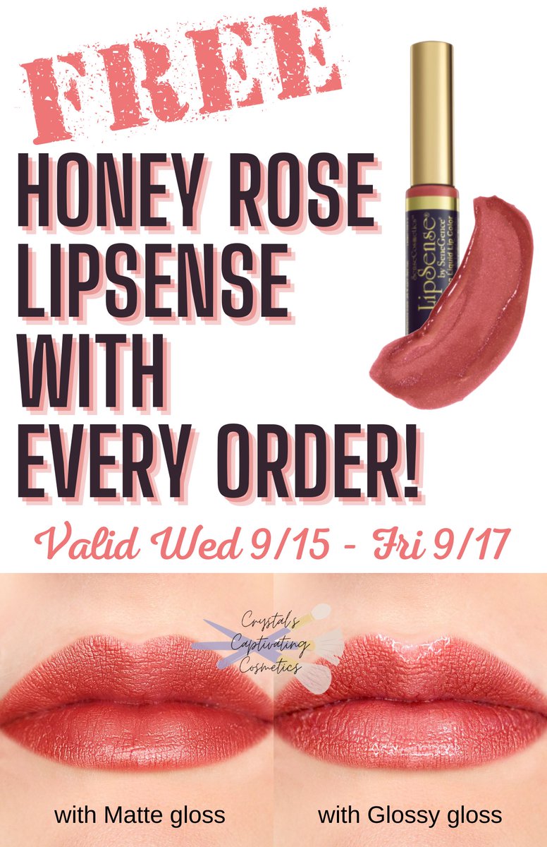 cryscosmeticsME's tweet photo. ❗️LAST DAY❗️ Place ANY order and get a FREE Honey Rose LipSense! Comment or PM me to get your order in before it’s too late! #freemakeup #freelipsense #lipsense #senegence #makeupdeal #makeupsale #lipstick https://t.co/nu5UcHCJrH
