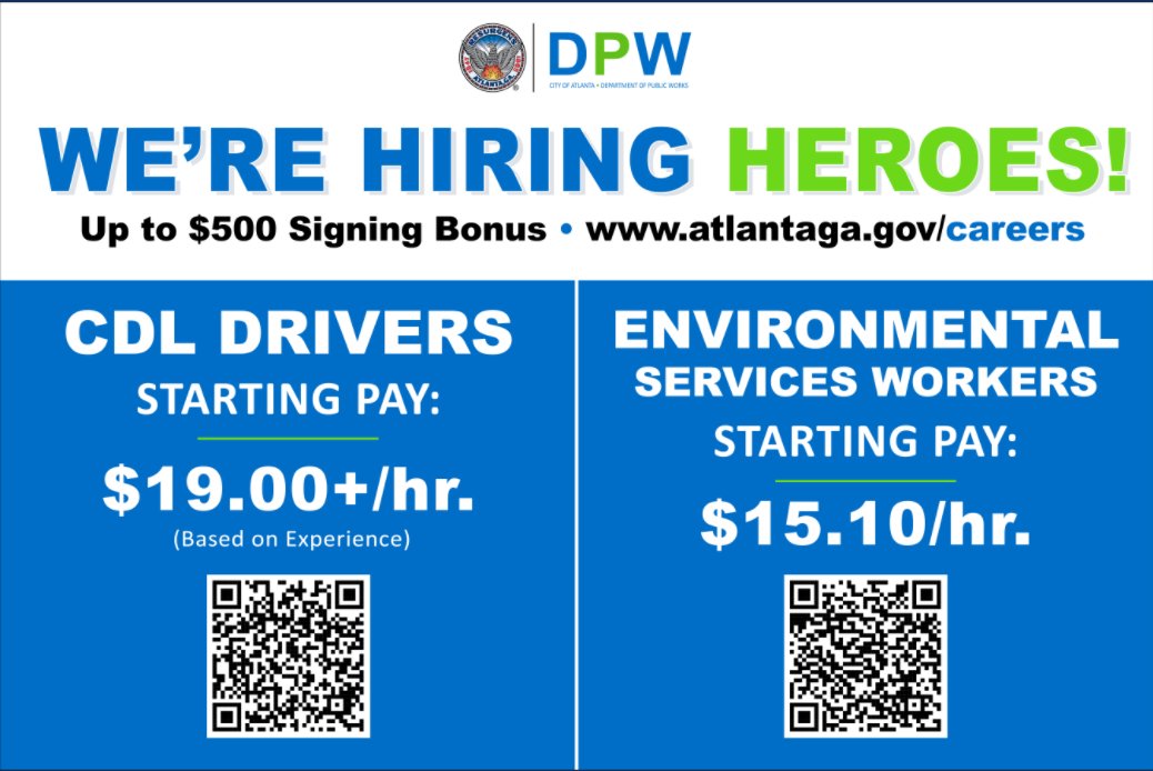 ATLPublicWorks's tweet photo. Join our team of #environmentalheroes.  Use the QR code to apply or visit online at https://t.co/QPMUspR3Po. #ATLPublicWorks #EnvironmentalSanitation #KeepATLBeautiful https://t.co/1L8quzUf2Q