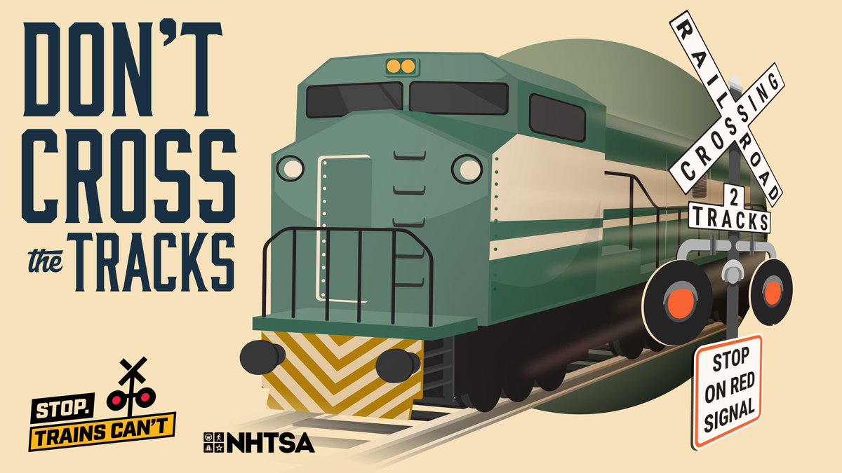 MyFDOT's tweet photo. Don’t try to beat a train. They can’t stop in time to save you. #StopTrainsCant #CrossCarefully https://t.co/vRpVAWvx13