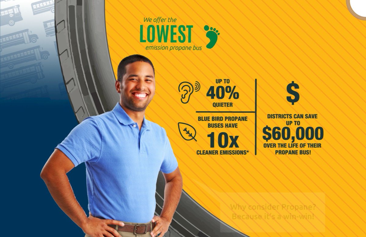 BlueBirdBusSal1's tweet photo. What's not to like about Blue Bird Propane buses, 40% quieter, 10x cleaner emissions and cost savings to boot! Leave a comment below and we will schedule a sales specialist to assist you in better understanding this outstanding value! https://t.co/FktTJJyF3C