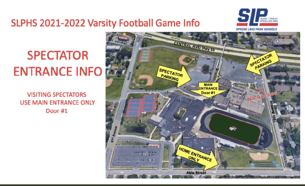 chanstormAD's tweet photo. Storm Fans - If you are planning to attend the @chanstormfb game tonight at Spring Lake Park, please see map below for parking info. Tickets $7/$5 - Enter through door 1. To stream: https://t.co/D4Kw7tzTyj…  #RollStorm https://t.co/bgKbImnkTZ