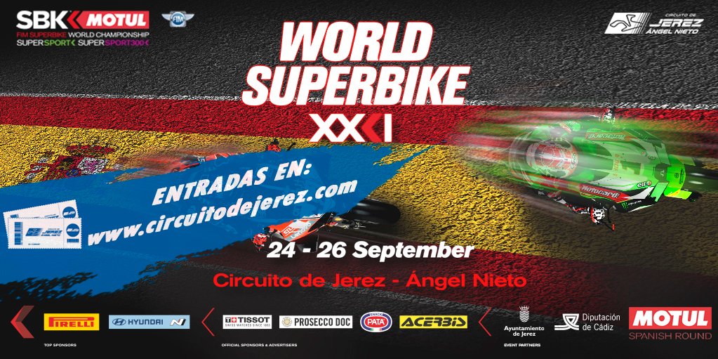 <a href="/circuitodejerez/">Circuito de Jerez-Ángel Nieto</a> 10ª prueba del <a href="/WorldSBK/">WorldSBK</a> 
➡Alicientes tienes de sobra para no perderte el Motul Spanish Round ➡Entradas YA a la venta...¡Aforo limitado!....⏱Corre no te quedes sin ellas➡Venta exclusivamente online ➡(*) Tribunas habilitadas X-1, X-2, X-3, X-0