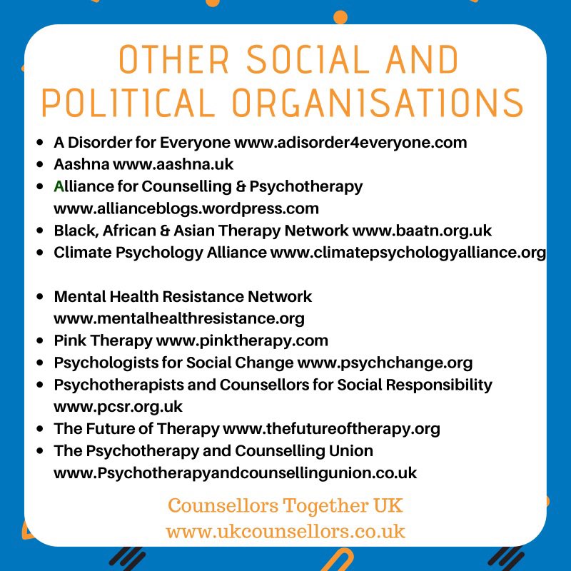 UK_Counsellors's tweet photo. #3 Engage with pressure groups and activism groups such as the ones listed in the image below. 5/ #ActivistsTogether https://t.co/CkMltU9Hh4